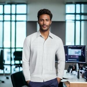 Nordstrom Men's Beige Plaid Button Down Shirt 16.5-35 Organic Cotton VG